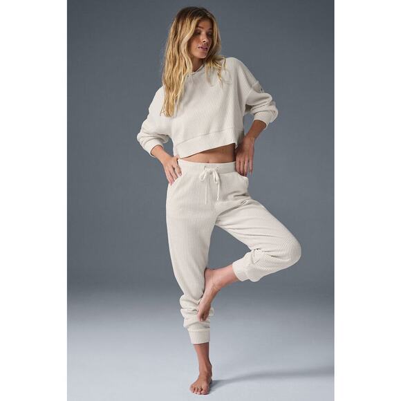 Alo Yoga Muse Sweatpant Bone Ribbed High-Waist Jogger Lounge Pants - Small - Picture 3 of 10